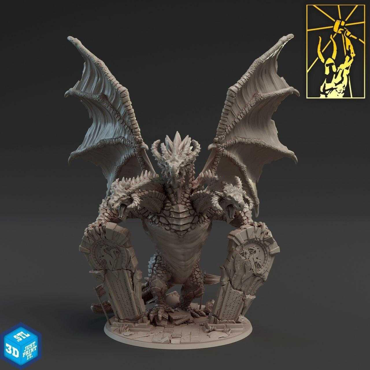 3 Headed Dragon 3D Printable Model Stl – 3D Kiee Shop