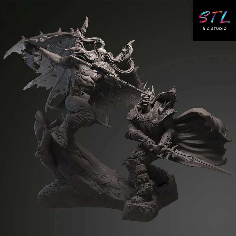 Illidan vs Arthas STL - World of Warcraft - 3D Printing Diorama