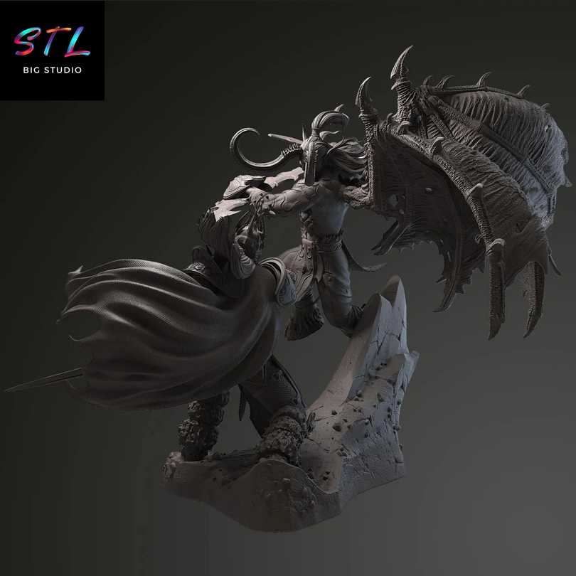 Illidan vs Arthas STL - World of Warcraft - 3D Printing Diorama
