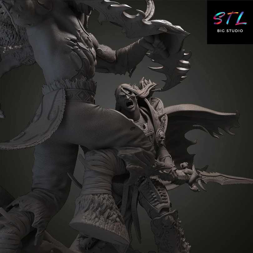 Illidan vs Arthas STL - World of Warcraft - 3D Printing Diorama