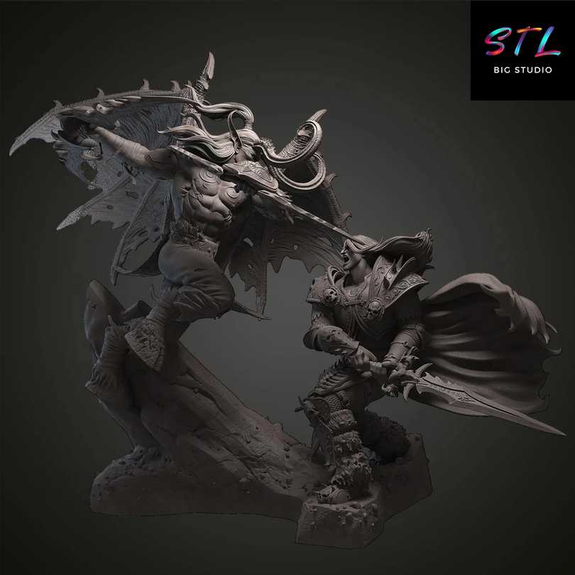 Illidan vs Arthas STL - World of Warcraft - 3D Printing Diorama